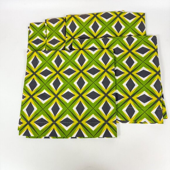 Crate & Barrel Geometric Cotton Groovy Mod MCM Square Napkins Set Of 5 - Picture 1 of 3